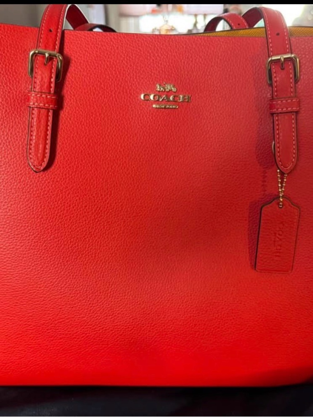 Coach Red Leather Classic Tote with Gold Logo